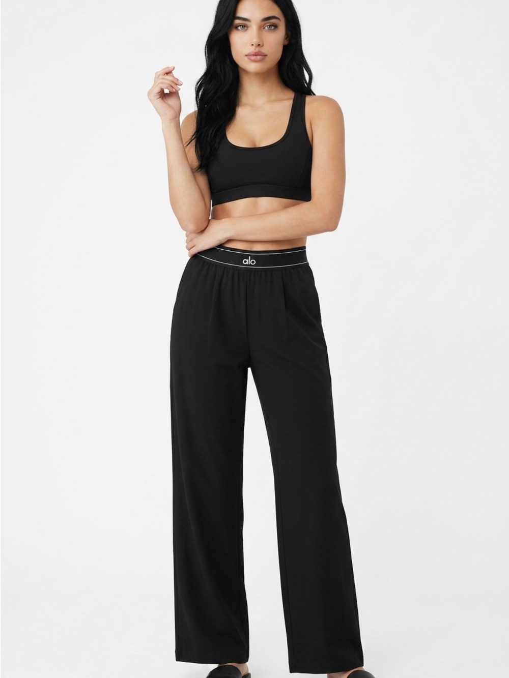 ALO Yoga Black Wide-Leg Relax Fit Pants - Picture 4 of 16